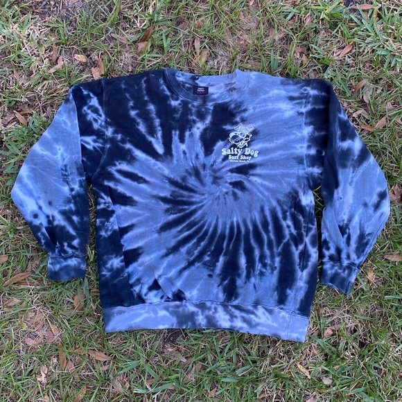 Salty Dog Surf Shop Daytona Beach, Fl Crewneck Sweater L Gray/Black Tie-dye - Picture 1 of 4